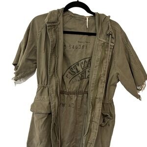 Free People Army Green Oversized Hood Utility Jacket Sz M Cargo Grunge Thrashed